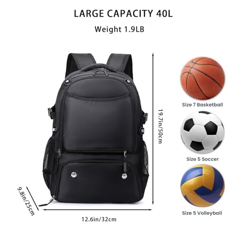 Basketball Backpack, Large Capacity Basketball Bag with Shoe Compartment and Detachable Independent Mesh Bag for Volleyball, Soccer, Breathable Gym Sports Training Equipment Bags f