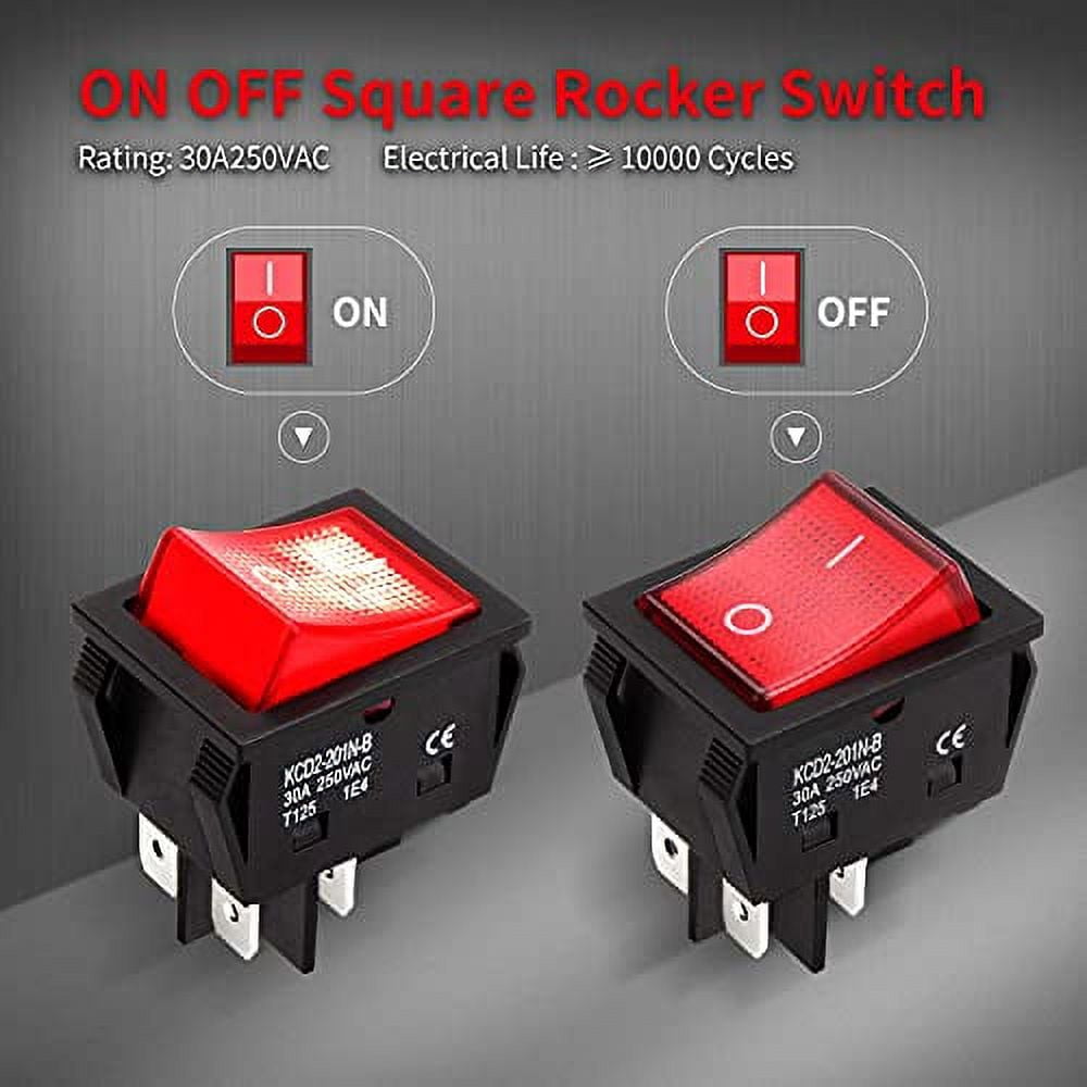 Red Light Illuminated 4 Pin DPST ON/ Snap in Rocker Switch 16A 20A 250V AC