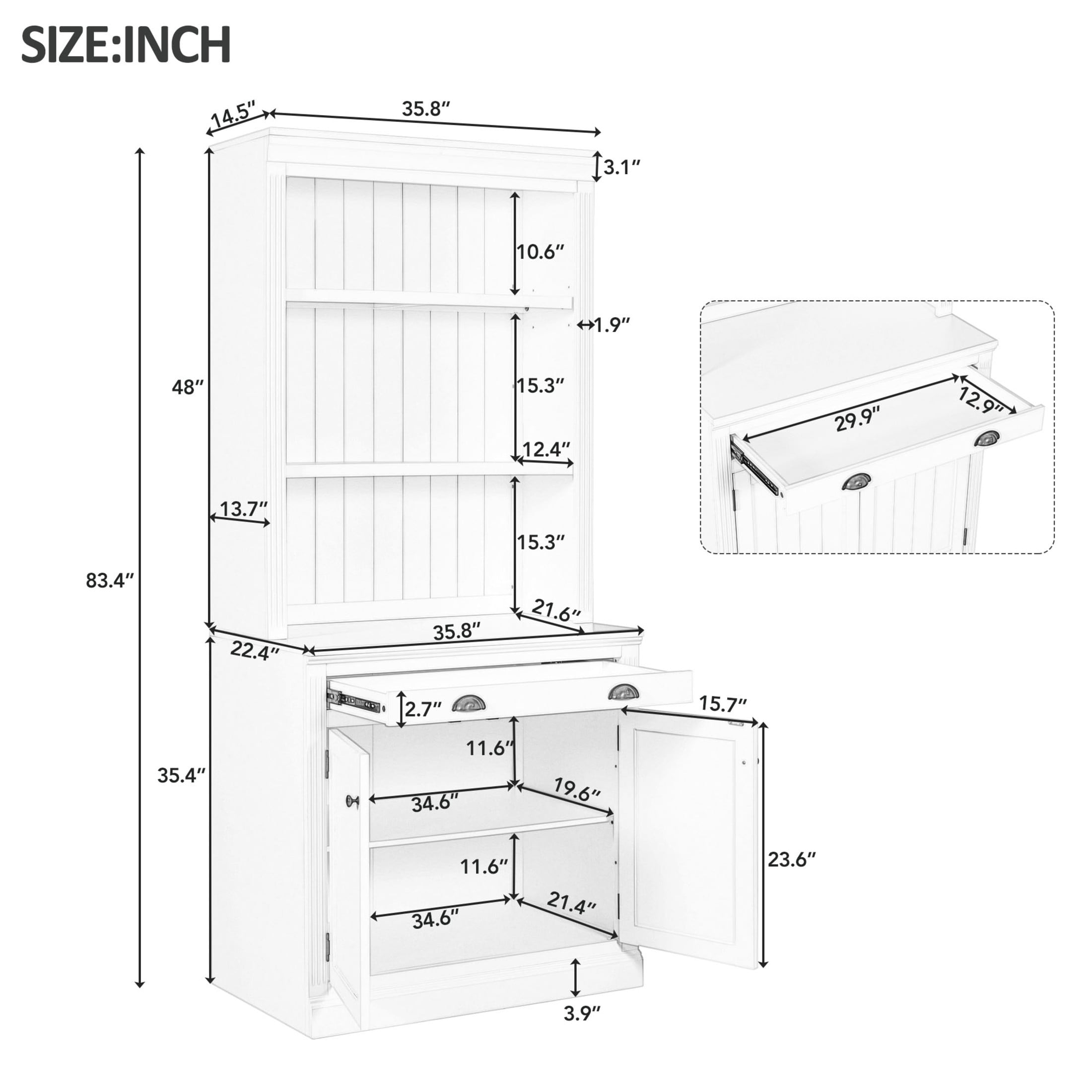 GDF Studio Caldon 83.4" Bookshelf with LED Lighting, Drawers & Panel Doors, Modern Bookcase for Home Office, White