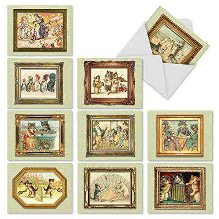 'M1737BN A FUNNY FELINE' 10 Assorted All Occasions Greeting Cards Feature Vintage Illustrations of Cats with Envelopes by The Best Card