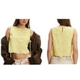 thumbnail image 3 of Tank Tops for Women Y2K Sleeveless Square Neck Tie Up Cropped Vest Summer Chic Going Out Blouse Yellow S, 3 of 7