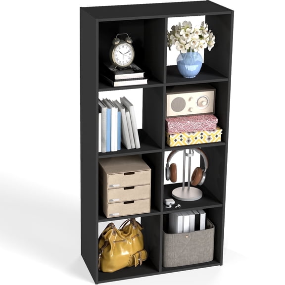 JIOABL 8 Cube Storage Organizer, Open Bookshelf with 3 Removable Back Panels for Living Room, Bedroom, Home Office，47.7"L x 11.6"W x 24"H, Black