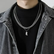 Punk Friends Gift Sweater chain Couple Necklace Thick Chain Men Women Titanium Steel Necklace Men Clavicle Chain Korean Style Necklace Cuban Letter Necklace E