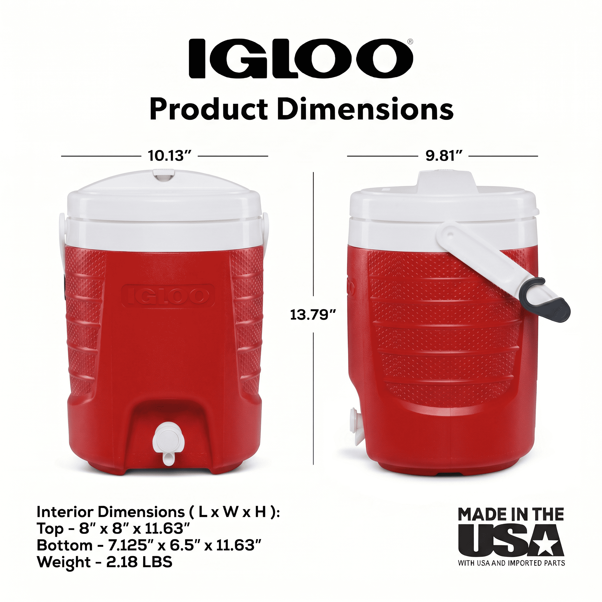 (2 pack) Igloo 2 Gallon Sports Plastic Beverage Jug with Hooks, Red