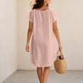thumbnail image 5 of Women's Round Neck Ruffle Short Sleeve Mini Dress, Solid Loose Irregular High Low Hem Casual Swing Short Dress Pink XL(XL), 5 of 5