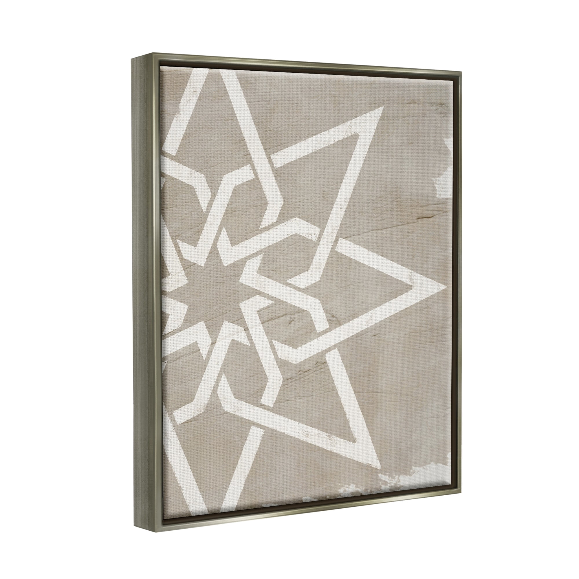Stupell Industries Geometric Eight Point Star Distressed Grain Detail Luster Gray Framed Floating Canvas Wall Art, 24x30, by Daphne Polselli