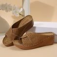 thumbnail image 4 of LOVZFMLL Wedge Sandals for Women Summer Comfort Walking Open Toe Dressy Platform Slides Hollow Shoes Slip On for Outdoor Brown 5.5, 4 of 8