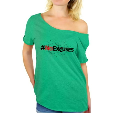 Awkward Styles Women's No Excuses Hashtag Graphic Off Shoulder Tops T-shirt Fitness Gym Workout (Top 10 Best Shoulder Workouts)