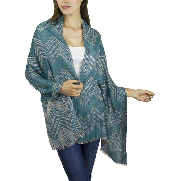 Adult Women's Multicolor Teal Chevron Zig-Zag Shawl