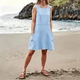 thumbnail image 6 of QUNYINEY Casual Womens Sun Dresses Striped A Line Sleeveless Midi Tank Dress Loose Fit Beach Crew Neck with Pockets Dresses, 6 of 8