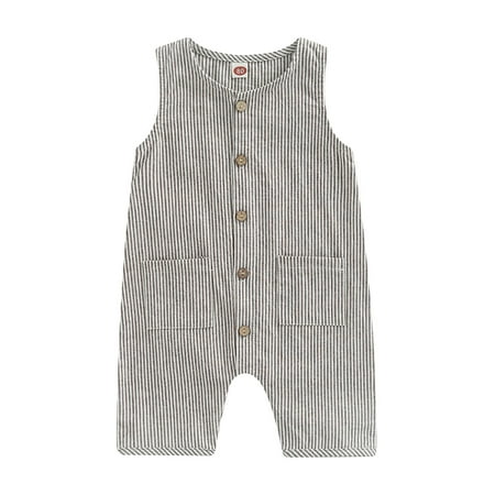 

Eyicmarn Baby Boy s Girl s Jumpsuit Round Neck Sleeveless Button Down One Piece Romper for 0-3 Year-Old Toddler