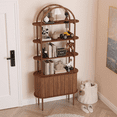 thumbnail image 4 of QHITTY 71" Tall Fluted Arched Bookshelf with Sliding Tambour Doors, 4-Tier Open Display Bookcase, Mid Century Modern Curved Bookshelf for Bedroom/Living Room(Walunt), 4 of 9