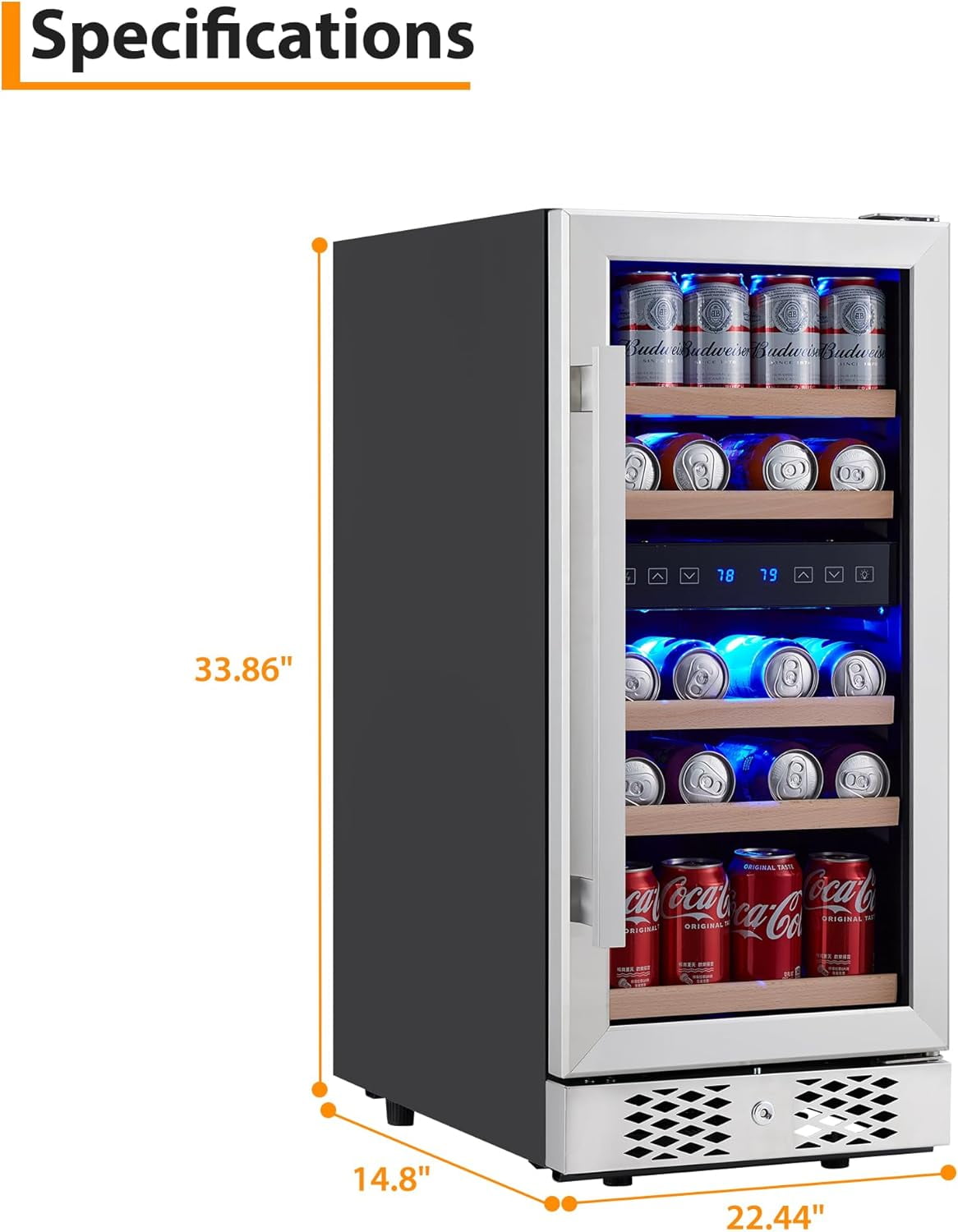 Historyli Beverage Refrigerator-96 Can with Lock-Freestanding/Built-in,Dual Zone Wine Cooler with Digital Touch Screen,Low Noise Compressor Drink Fridge for Beer,Soda,Bottles-As shown
