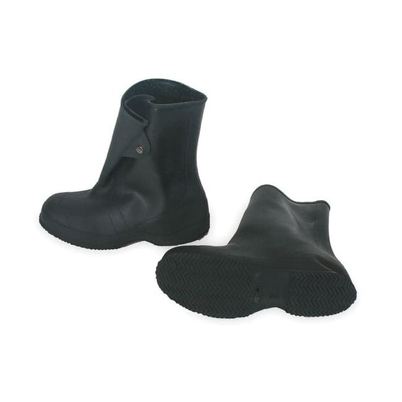 Overboots, Plain Toe, PVC/Vinyl, 12 in H, Snap Tab, Chevron Sole, Black, 9, PR