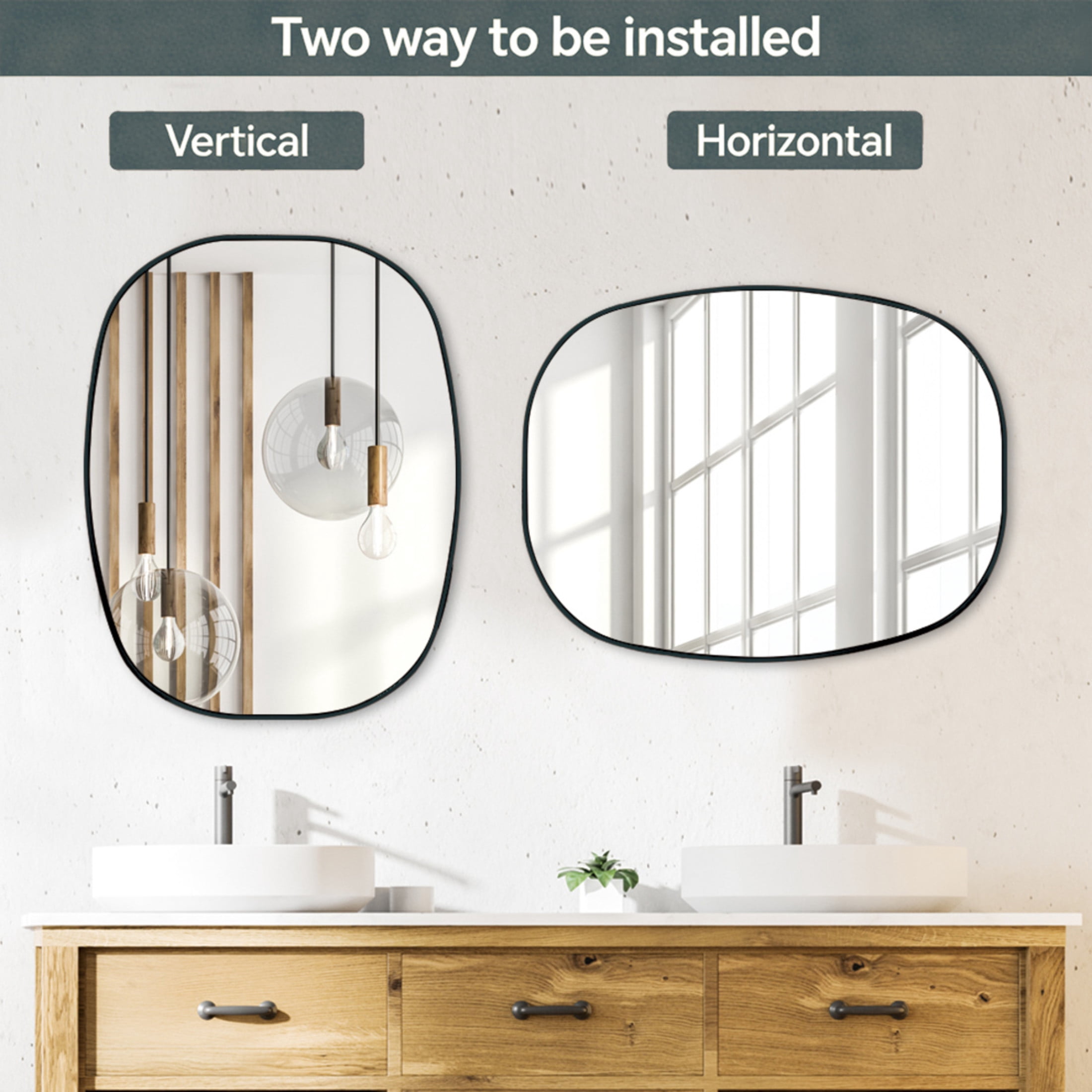 Noble House 24"x32" Unique Metal Framed Oval Wall Mirror, Modern Oblong Vanity Mirror for Bathroom & Entryway, Black