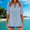 thumbnail image 2 of Women's T-Shirts Stylish Solid Color V Neck Short Sleeve Linen Blend Blouse for Casual Wear Comfortable Fashion, 2 of 4