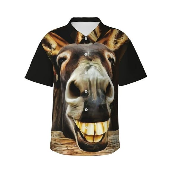 Men's Casual Short Sleeve Button Down Hawaiian Shirts,Funny Donkey Shirts Regular Fit Beach Summer Shirts with Front Pocket,XL