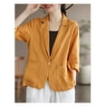 thumbnail image 3 of Pyhlmscde Linen Women Summer Lightweight Casual One Button Linen Work Jackets Lapel 3/4 Sleeve For Women Trendy, womens blazers for work casual, womens blazers dressy casual, jackets for women, 3 of 3
