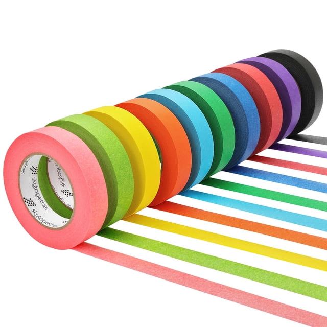 Cinta adhesiva de colores SkyTogether de 2,54 cm de ancho con forma de arcoíris, 10 rollos