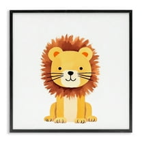 Stupell Industries Sitting Baby Lion Cub Animals Painting Black Framed Art Print Wall Art, 17 x 17