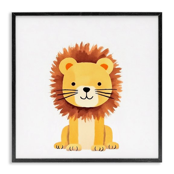 Stupell Industries Sitting Baby Lion Cub Animals Painting Black Framed Art Print Wall Art, 17 x 17