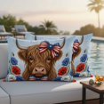 thumbnail image 5 of Independence Day Pillow Covers 2 Pack U. S. Flag Bow Cartoon Brown Cow Blue Red Poppy Pillowcase Waterproof Outdoor Throw Pillow Cover for Patio Balcony Rectangular Cushion 20”x12”, 5 of 9