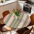 thumbnail image 3 of Colorful Striped Fitted Tablecloth with Elastic Edged, Round Table Cloth for Dining Table, Sage Green Pink White Vertical Lines Waterproof Oil Proof Table Cover for Indoor Outdoor 45"-54", 3 of 8