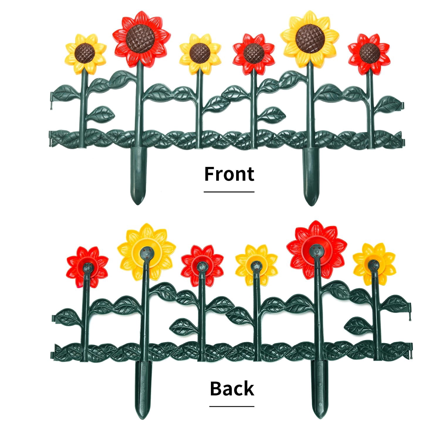 Sungmor Plastic Edgings Garden Picket Fence - Grass Lawn Flowerbeds Plant Borders - Decorative Sunflower Landscape Path Panels - Pack of 4 (Overall Length 98 Inches) - Lightweight & Easy Installation