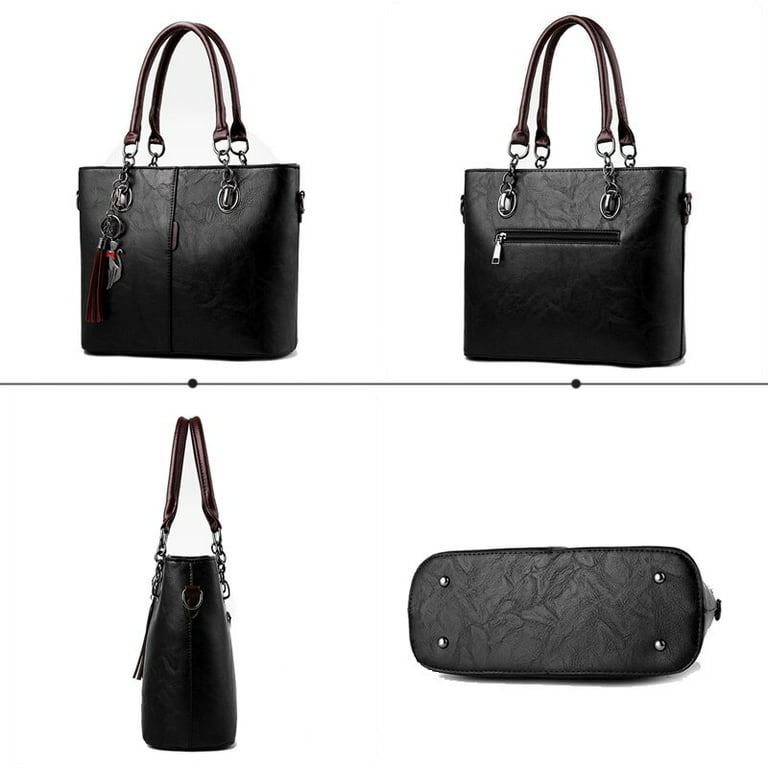 Pikadingnis Shoulder Bags for Women Luxury Handbag Designer Fashion Classic Party Business Messenger Bags Black Leather Evening Bag Tote, Adult Unisex
