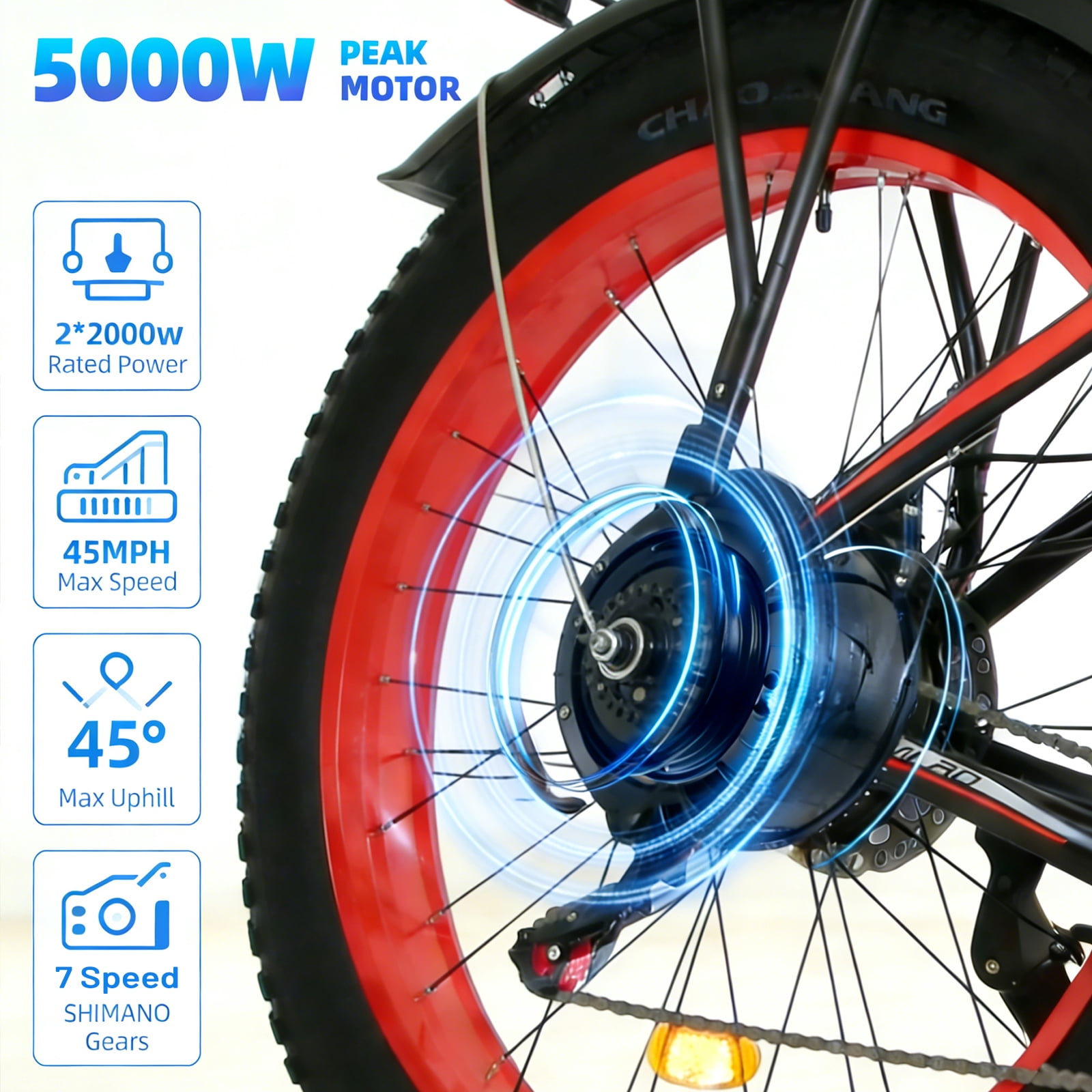 5000W (Peak) Electric Bike for Adults, 26x4.0 Fat Tire E-Mountain Bicycle, 52V-30Ah Removable Battery Ebike, Electric Motorcycle Beach Snow Ebike for Men, Green