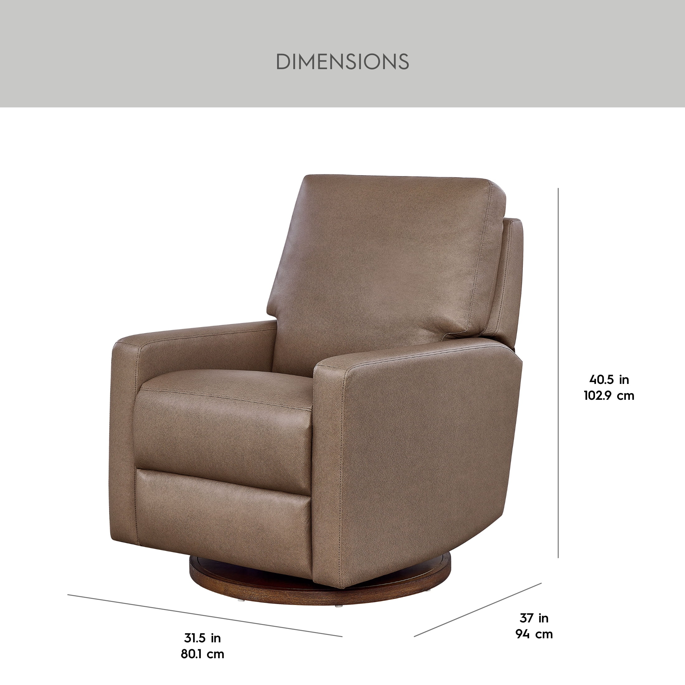 Better Homes & Gardens Modern Farmhouse Swivel Glider Recliner, Taupe Faux Leather