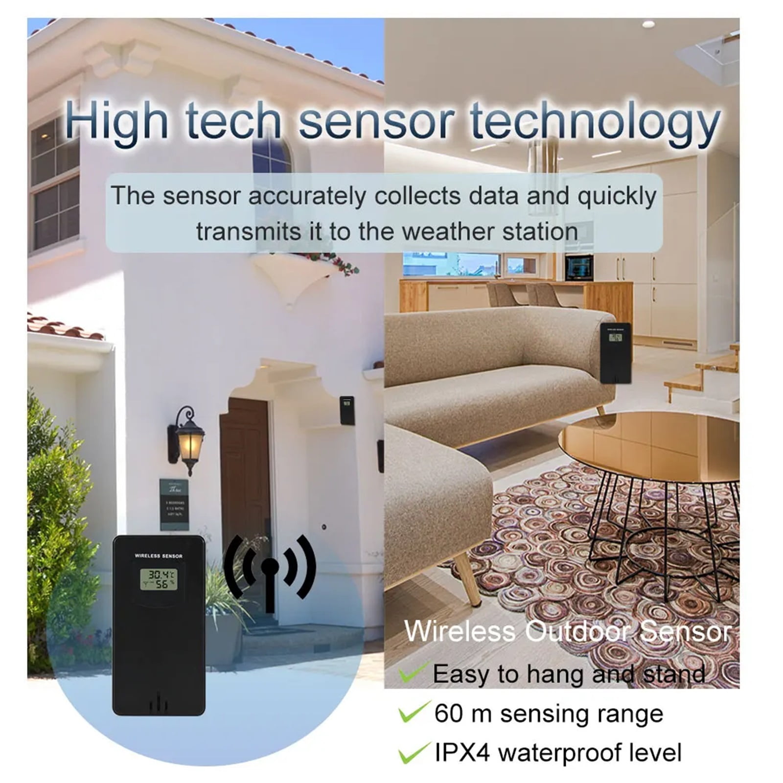 Digital Thermometer with Sensor Wireless Weather Station Temperature Humidity Weather Forecast Desktop Electronics Alarm Clock ,High Precision
