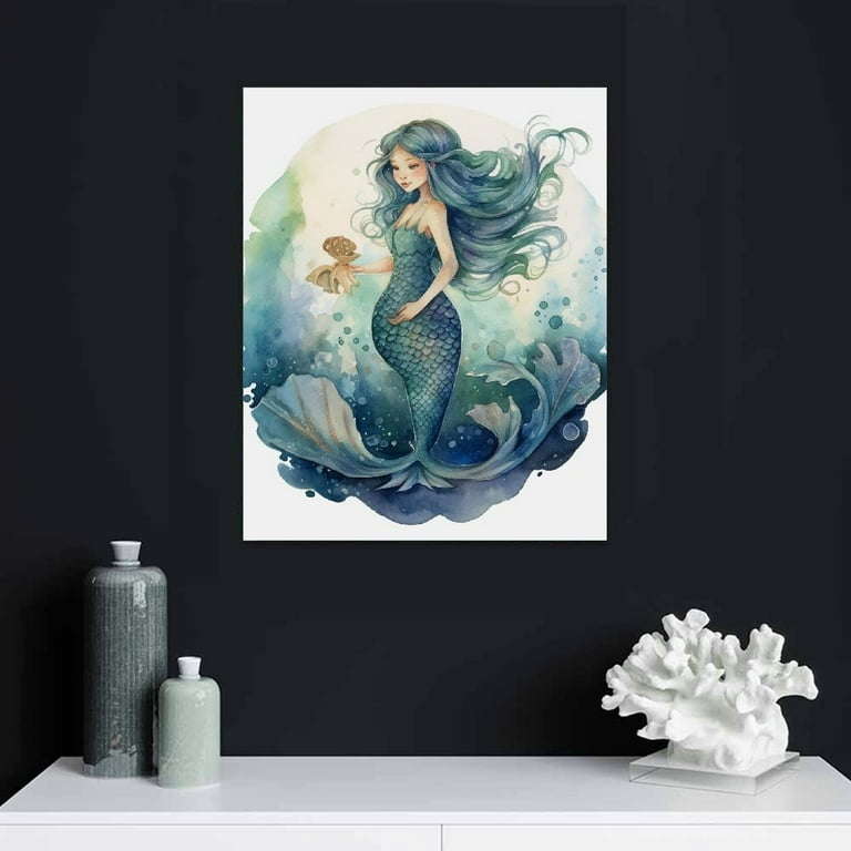 COMIO Mermaid Wall Art Bathroom Decor Colorful Fish Scale Canvas
