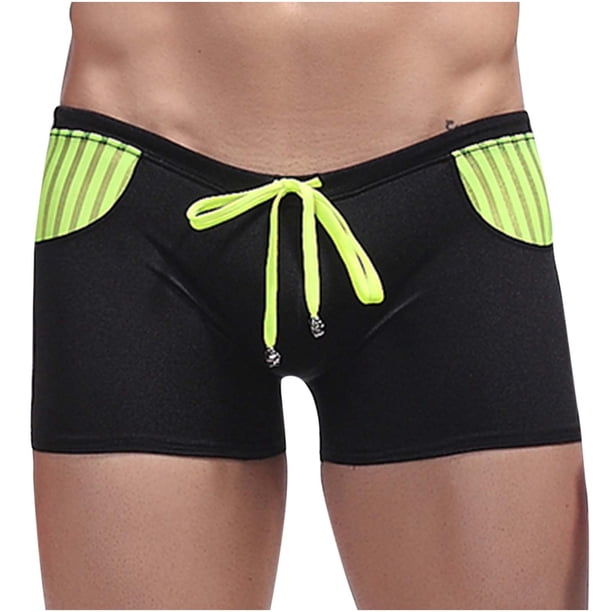 Calzoncillos de natación de secado rápido de aguas termales con cordón a rayas de color sólido de cintura baja para hombres Pompotops qyievc7564