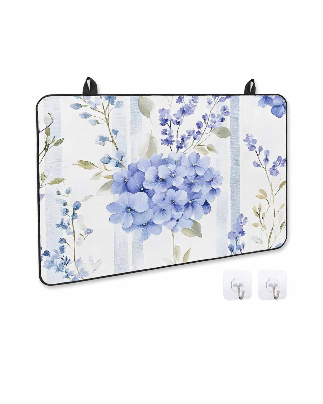 nqOlkjepod Large Induction Cooktop Protector Mat 24"x21", Purple Hydrangea Stove Top Covers for Electric Stove, Stripe Botanical Vintage Decorative Stove Burner Cover Mats, Glass Top Stove Cover