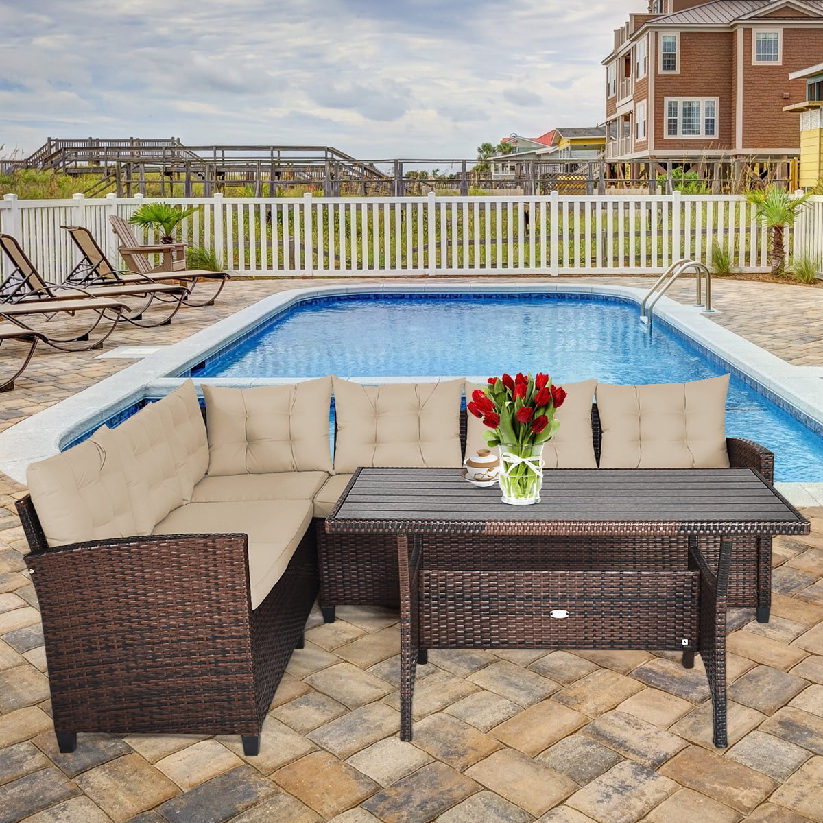 Outdoor 3 Pieces Sectional Furniture Set Wicker Rattan Sofa Set