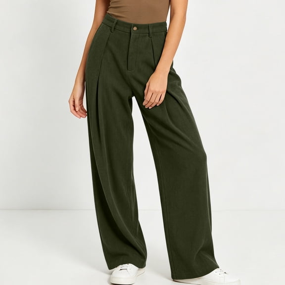 ClodeEU Women's Corduroy Elastic Waist Pleated Straight Leg Pants ,Casual Loose Trousers with Pockets ,Women's Plus L
