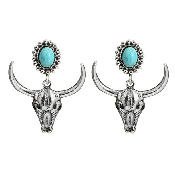 Boho Bull Head Pendientes colgantes Vintage Western Turquoise Mujer Pendientes FLhrweasw Para estrenar