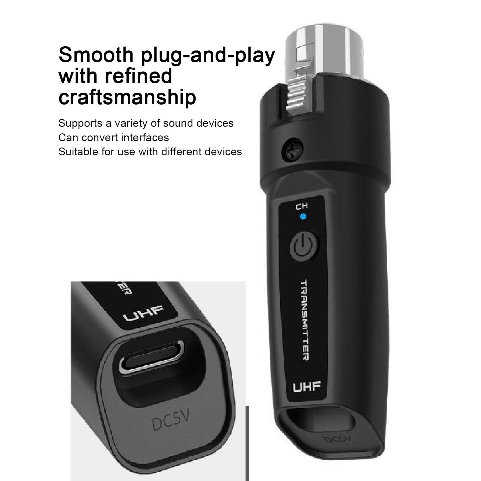 BIMZUC UHF Wireless Microphone Transmitter Receiver XLR System 6.69 inches / 17.0 cm Adapter for Dynamic Mic Audio Mixer 6.35mm Interface 90ft Range Dual Transmitter