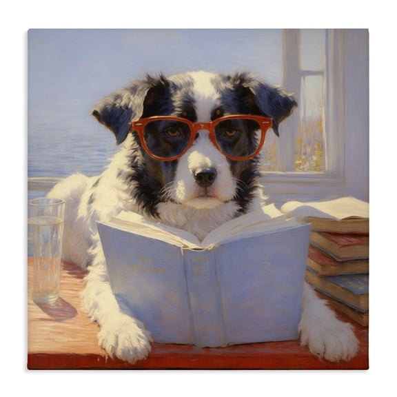 Stupell Industries Transitional Sunlit Dog Reading By Window Canvas Art, 17 x 17, by Angie Hawke