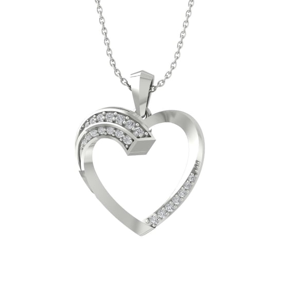 Araiya Fine Jewelry 10K White Gold Round Diamond Heart Pendant with Sterling Silver Chain Necklace (1/4 cttw, I-J Color, I2-I3 Clarity), 18"