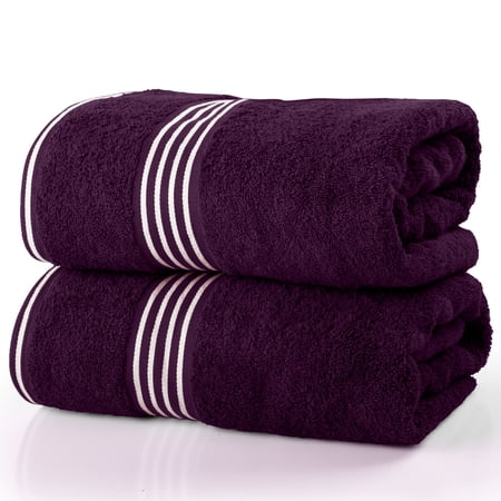 Lavish Home 35x70in Bath Towels - 2PC Quick Dry Cotton Towel Set (Purple)