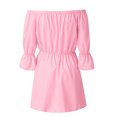 thumbnail image 4 of Women Dress Off Shoulder Solid Color Clothing Ruffled Sleeve Fall Dress, Pink, S, 4 of 7