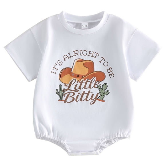 vigerkar Its Alright to Be Little Bitty Outfit Bubble Romper Baby Boy Western Clothes Summer Short Sleeve Country Bodysuit (White, 6-12 Months)