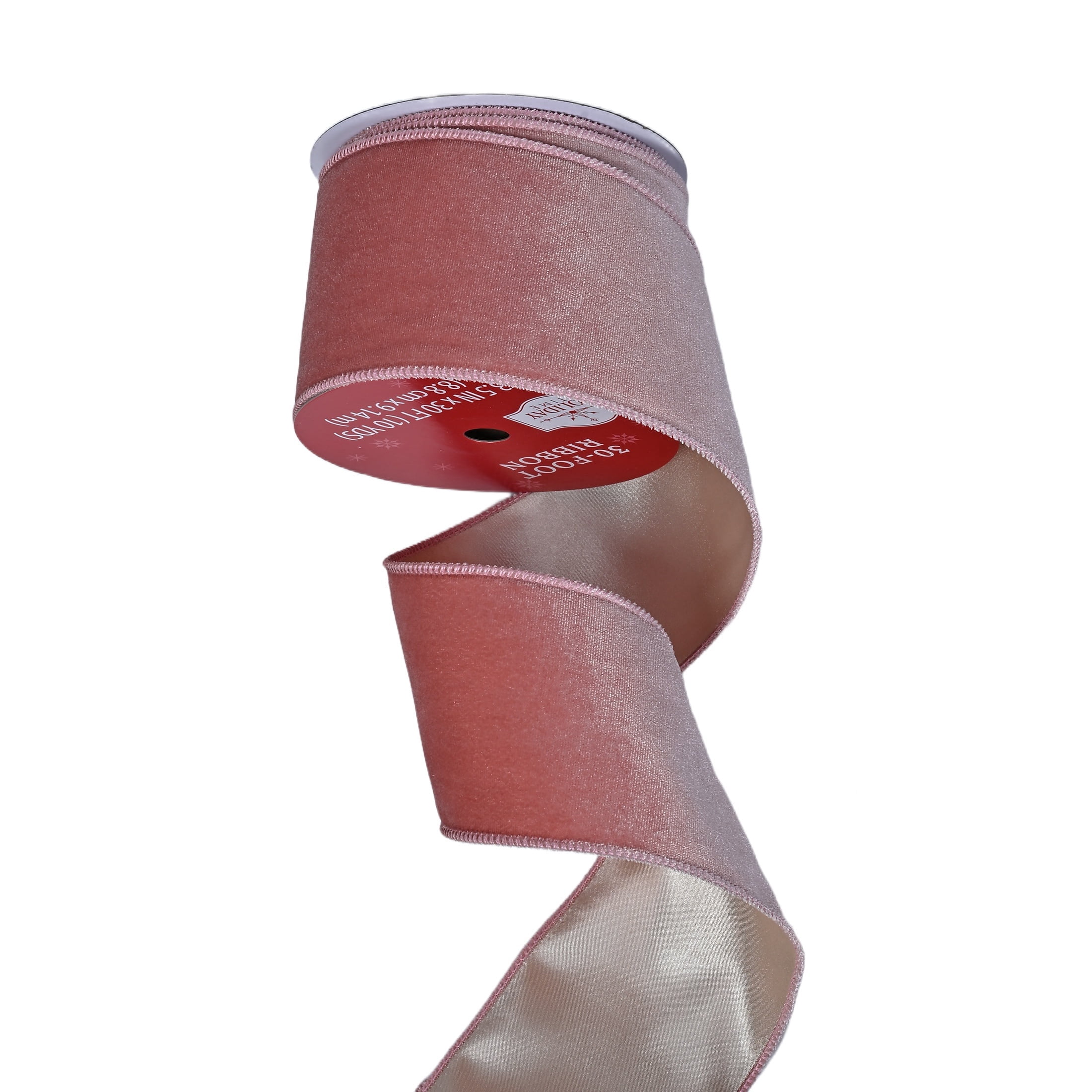 Pink and Champagne Velvet Christmas Ribbon, 3.5" x 30', by Holiday Time