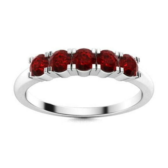 Mooneye 4mm Round Garnet 925 Sterling Silver Five Stone Women Stackable Valentines Day Gift Ring