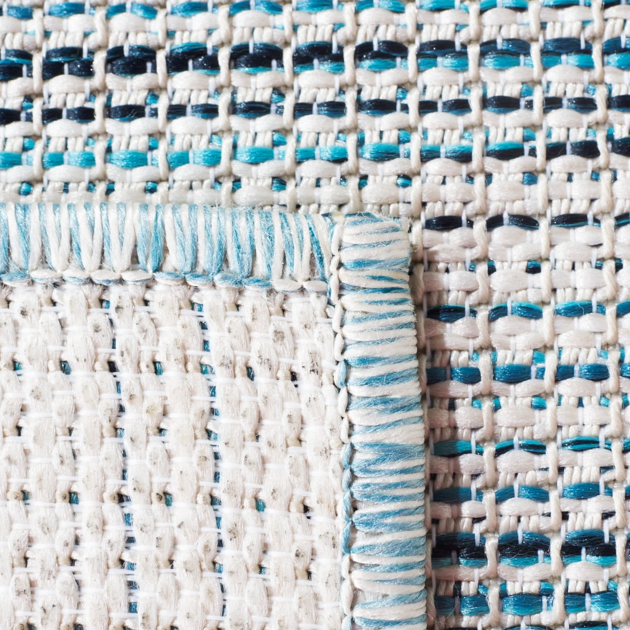 SAFAVIEH Hampton Duana Striped Indoor/Outdoor Area Rug, Aqua/Ivory, 6'5" x 6'5" Square
