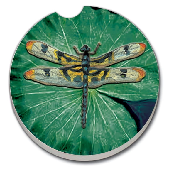 Absorbent Stoneware Car Coaster, Dragonfly, Set of 2