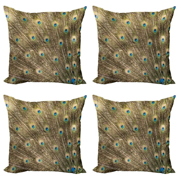 Ambesonne Feather Throw Pillow Cover 4 Pack, Close up Layout of a Tail, 16", Multicolor