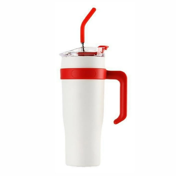 EUDIDV Insulated Leak-proof Stainless Steel Flask High-capacity Handle Cup, Stainless Steel Insulation Cup, Cold Insulation Vacuum Car Mounted Straw Handle, Car Water Cup Travel Stainless Steel Mug